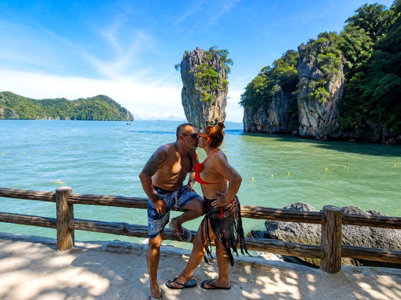 Guest overlooking James Bond Island and limestone formations