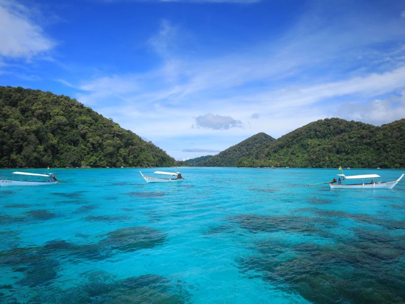Turquoise bay and forested hills at Surin Islands National Park